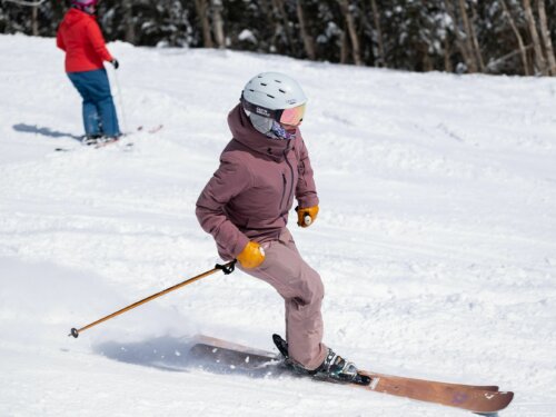 Mika on Volkl secret 102 ski in Niseko